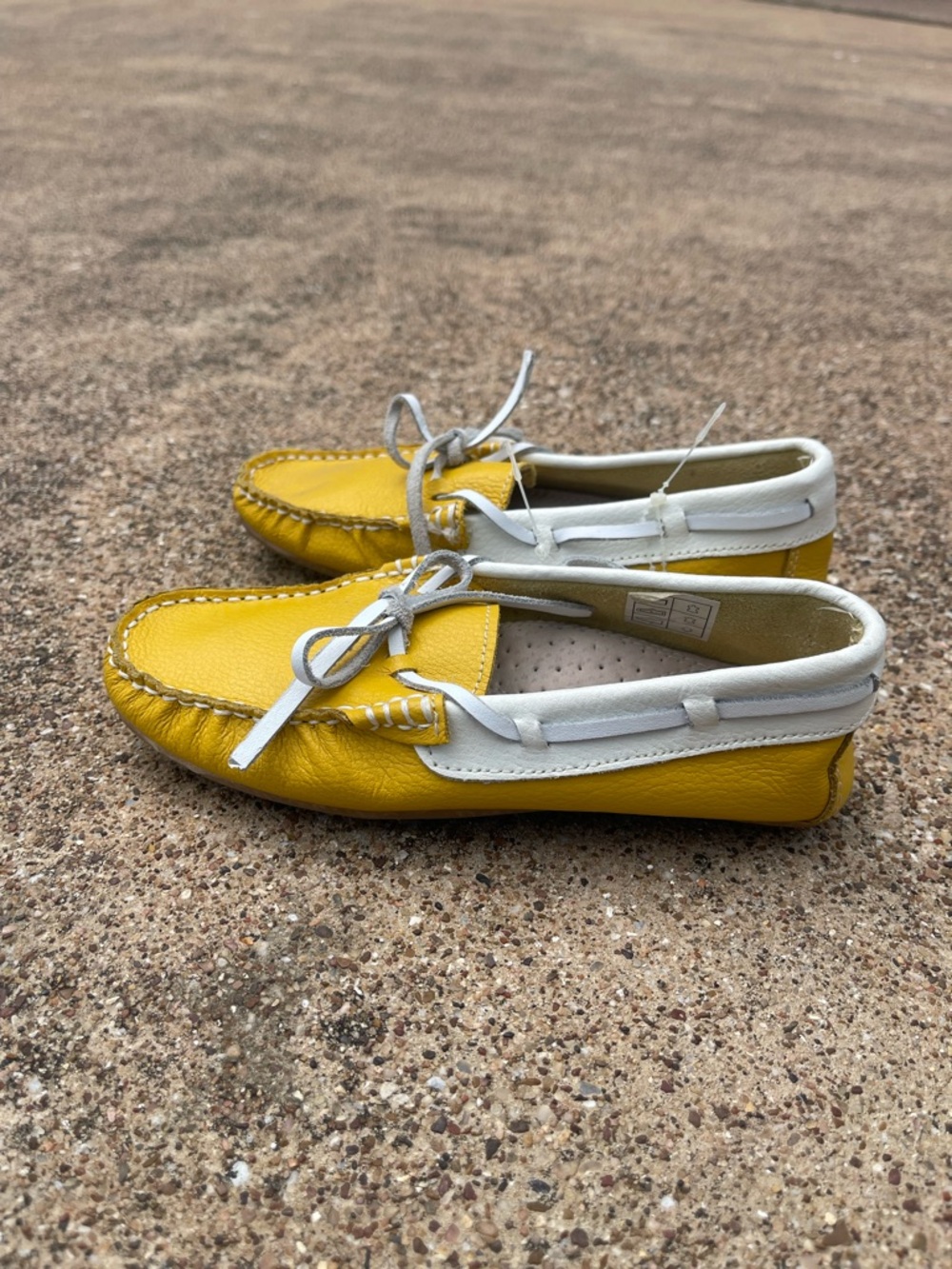 Yellow and White Leather Driving Moccasins